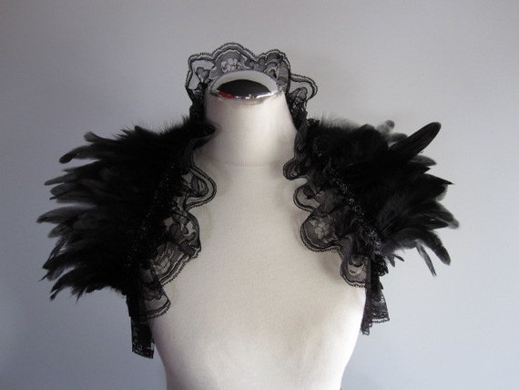 Feather Lace Stole Wrap Shrug Capelet Collar Gothic Burlesque