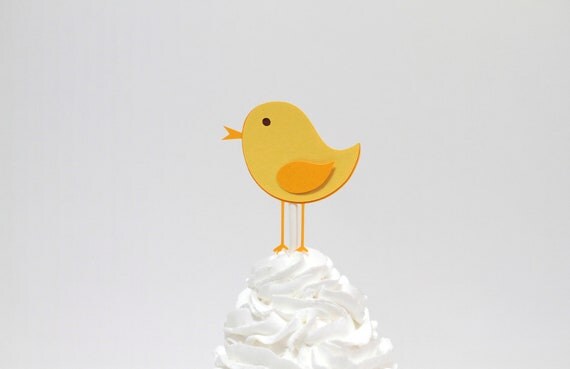 12 Yellow and Orange Bird Cupcake Toppers Il_570xn