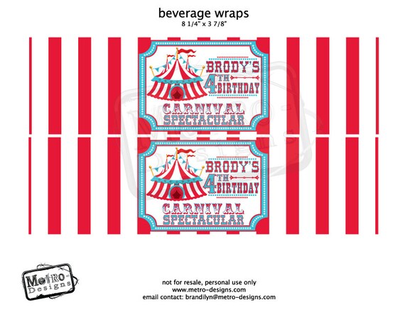 Circus Beverage Wrappers - Printable File Il_570xn