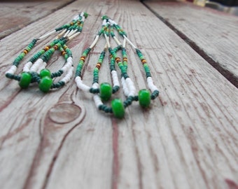 Native American inspired design, Czech glass seed bead earrings - "Forrest Moon"