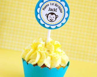 Custom Boy Mod Monkey Inspired Cupcake Toppers