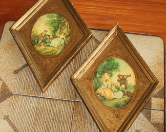Florentia Italy Renaissance Scene Tole Framed Art Craft Hand made in Italy Vintage Italian Country