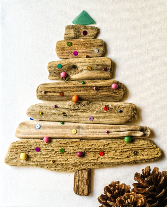 Driftwood Christmas Tree on canvas Christmas Decoration