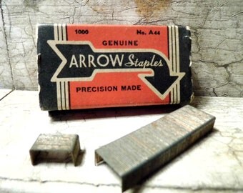 Vintage Office Supplies, Arrow Staples, Staples in Paper Box, No. A44, Industrial, Retro Mad Men