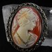Vintage Cameo Brooch Oval Acryllic Rhinestone Inset Gold Toned 12.00 obo