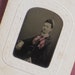 Antique 1870s Tintype Photo - Victorian Lady With Tinted Pink Fringed Scarf Bow and Fabulous Jewelry - Stars Border
