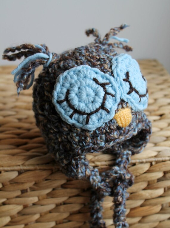 Crochet Knit Owl Hat with Earflaps and by andWhatnotBoutique