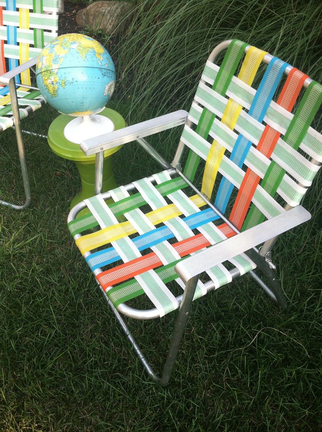 Vintage Retro Folding Lawn Chairs Set of 2 with Table