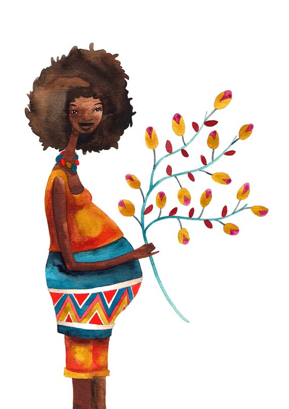 Items similar to Pregnancy Maternity Baby Afro Mother Woman Print