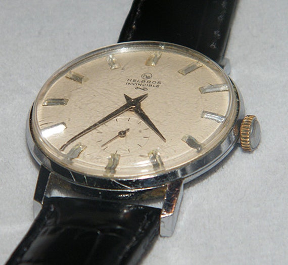 Vintage Mechanical Helbros Invincible Baguette Crystal Watch