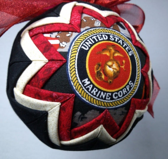 Items similar to Quilted USMC Christmas Ornament, Red Gold ...