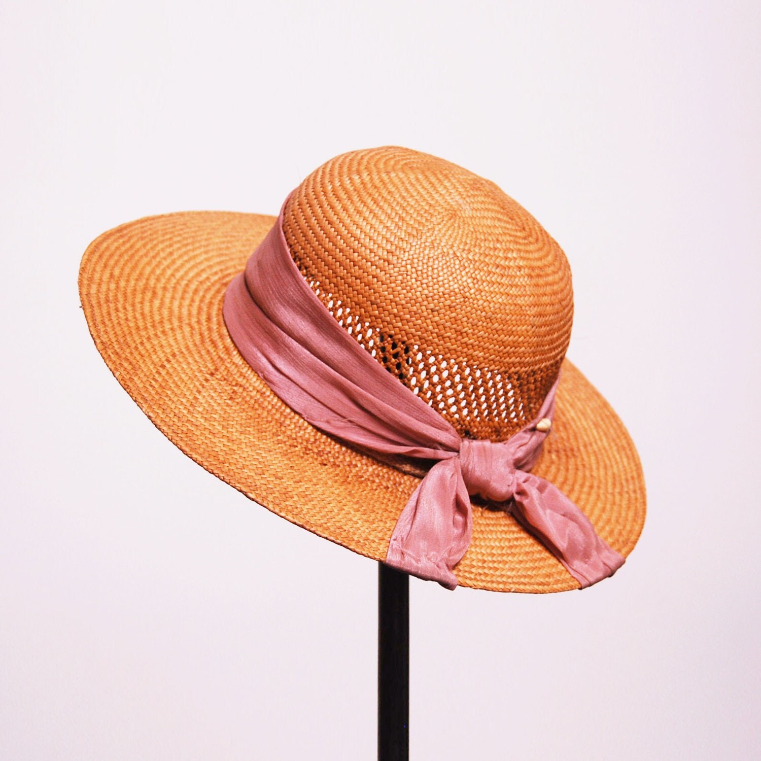 straw hat with ribbon vintage