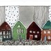 Townscape, Art Wall, Houses On A Rainy Day,Watercolor Painting