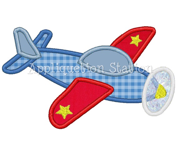 Airplane Plane Applique Machine Embroidery Design blue red boy