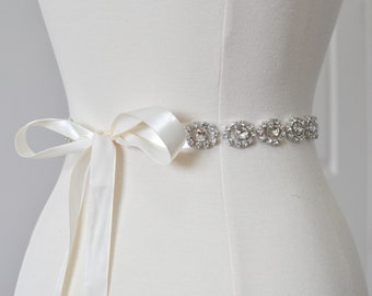 Ready To Ship - Rhinestone encrusted bridal belt, Crystal Belt, Bridal Sash 14"-36"