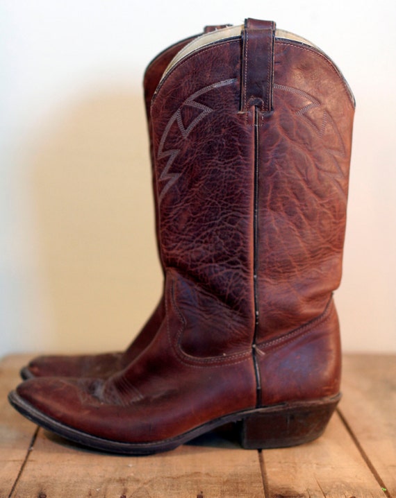 vintage mens brown leather wrangler cowboy boots by TomTomVintage