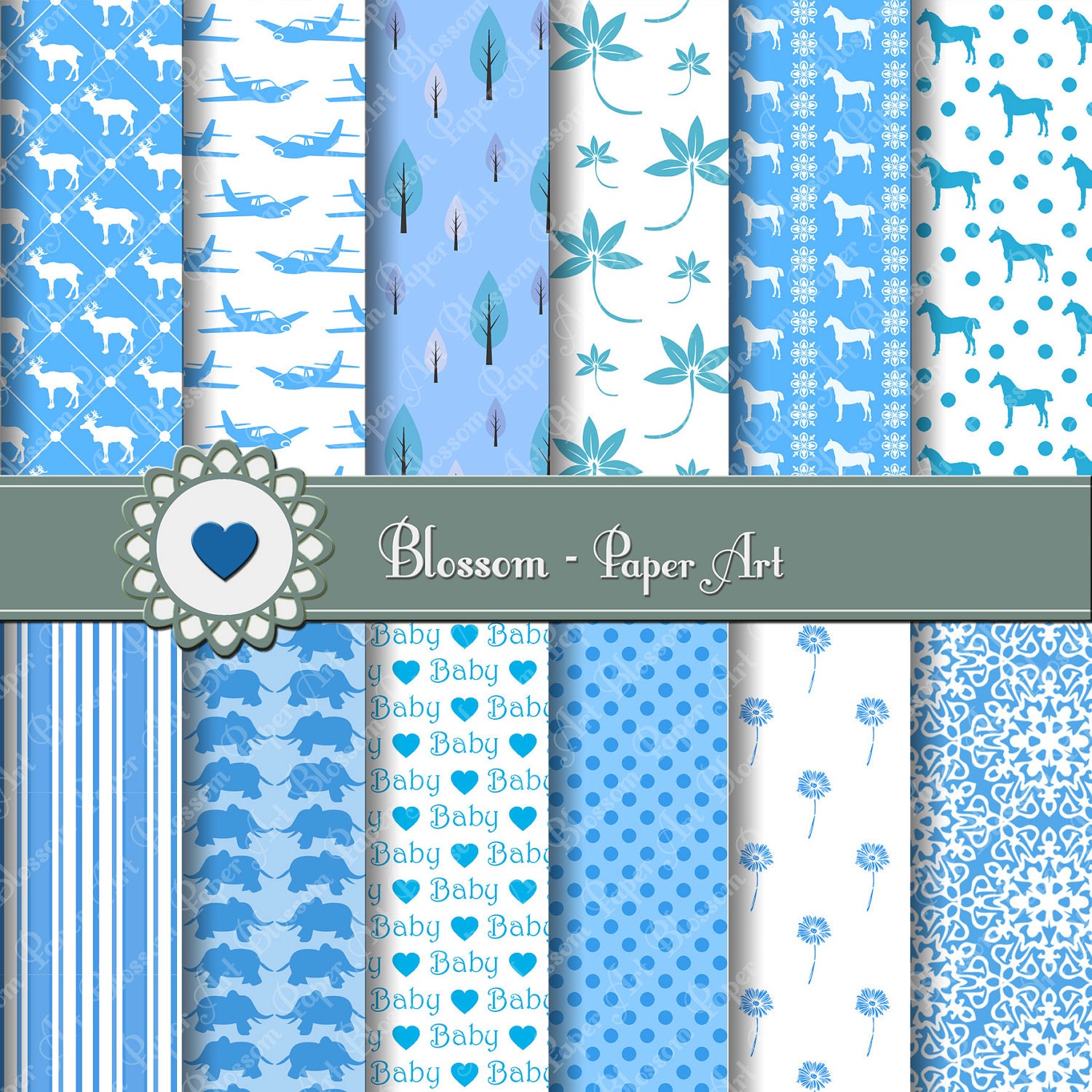 Baby Boy Digital Papers Light Blue Digital Paper Pack