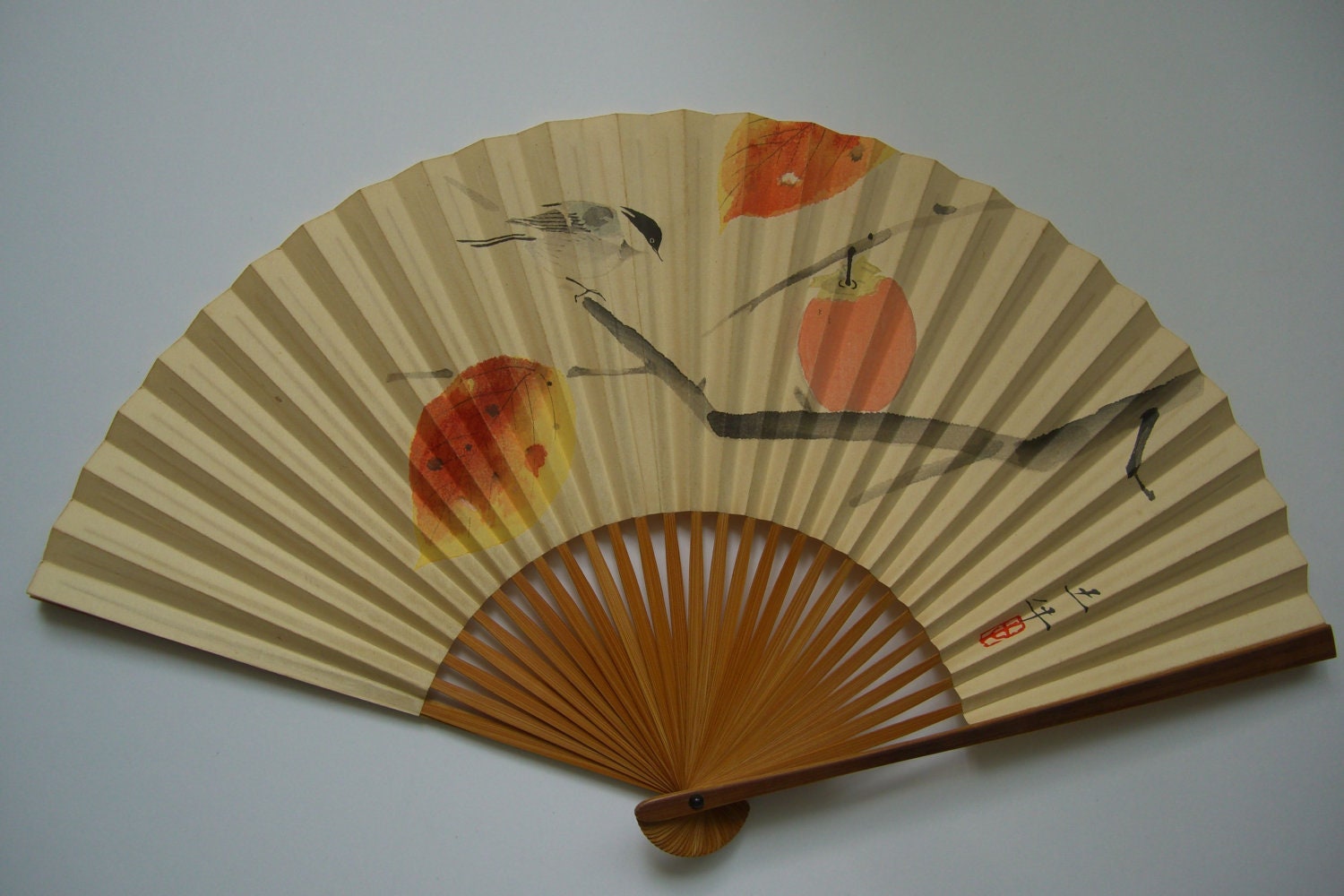 Hand fan bamboo and paper vintage Japanese folding fan