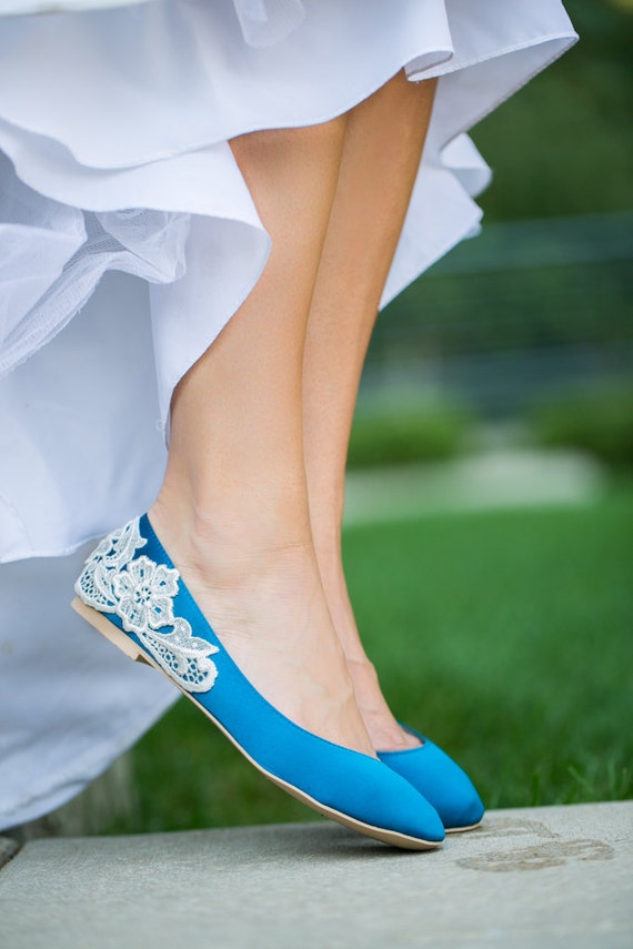 SALE Teal Blue Bridal Flats/ Teal Wedding Shoes by walkinonair
