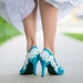 BLOWOUT SALE - slightly damaged - Blue Bridal Heel/Wedding Shoes with Ivory Lace. US Size 7.5