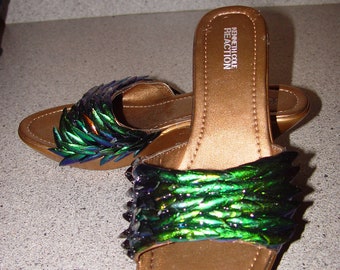 Only One Pair Available - Iridescent Dragon Scaled Peacock Jewel Wing Shoes -sz8.5- In Stock - Ship Today