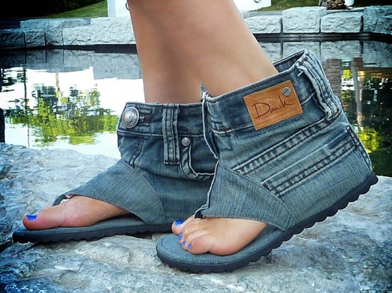 Jeans sandal boots handmade. Euro size 39.