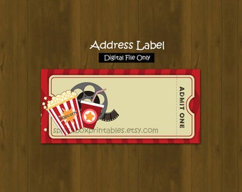 Movie Night Party Printable Address Labels - Movie Night Birthday ...