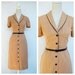 Vintage Button Up Wiggle Dress / Medium / Small / Size 6 / 50s / Beige / Black