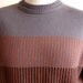 vintage 80's GEE 2 new wave vertical gradient stripe, horizontal band burgundy navy blue grey wool polyester knit pullover crew neck men's/u