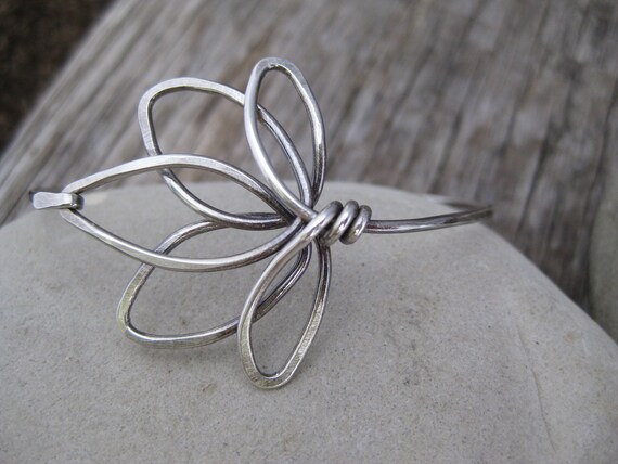 Delicate Sterling Silver Handformed Wire Wrapped Lotus Blossom