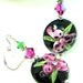 Reserved Pink Lily Earrings, Flower Earrings, Lampwork Earrings, Glass, Pink, Black, Crystal Earrings