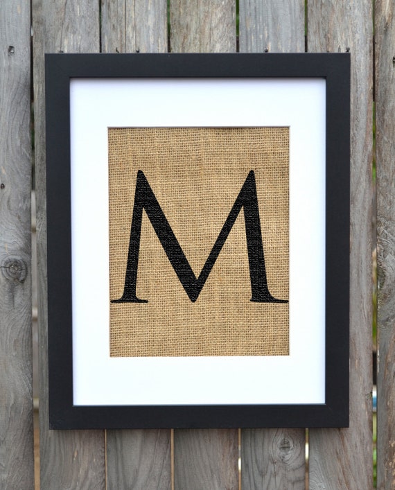 Letter M monogram alphabet burlap wall decor by fiberandwater