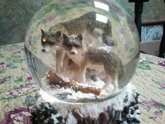 Needle felted christmas mouse in sweate with snow globe Wolf Musical Snow Globe