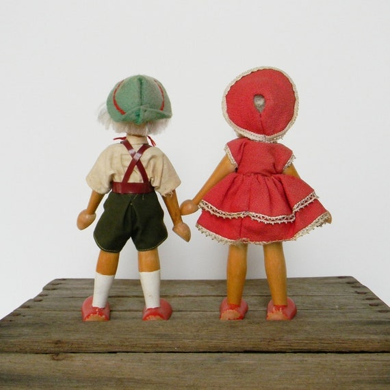 Wooden Dutch Dolls Boy Girls Pair Set Wood Vintage Blonde