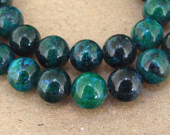 Charm Round turriform Azurite Chrysocolla Jasper Gemstone Beads--- 10mm ----about 40Pieces----15" in length