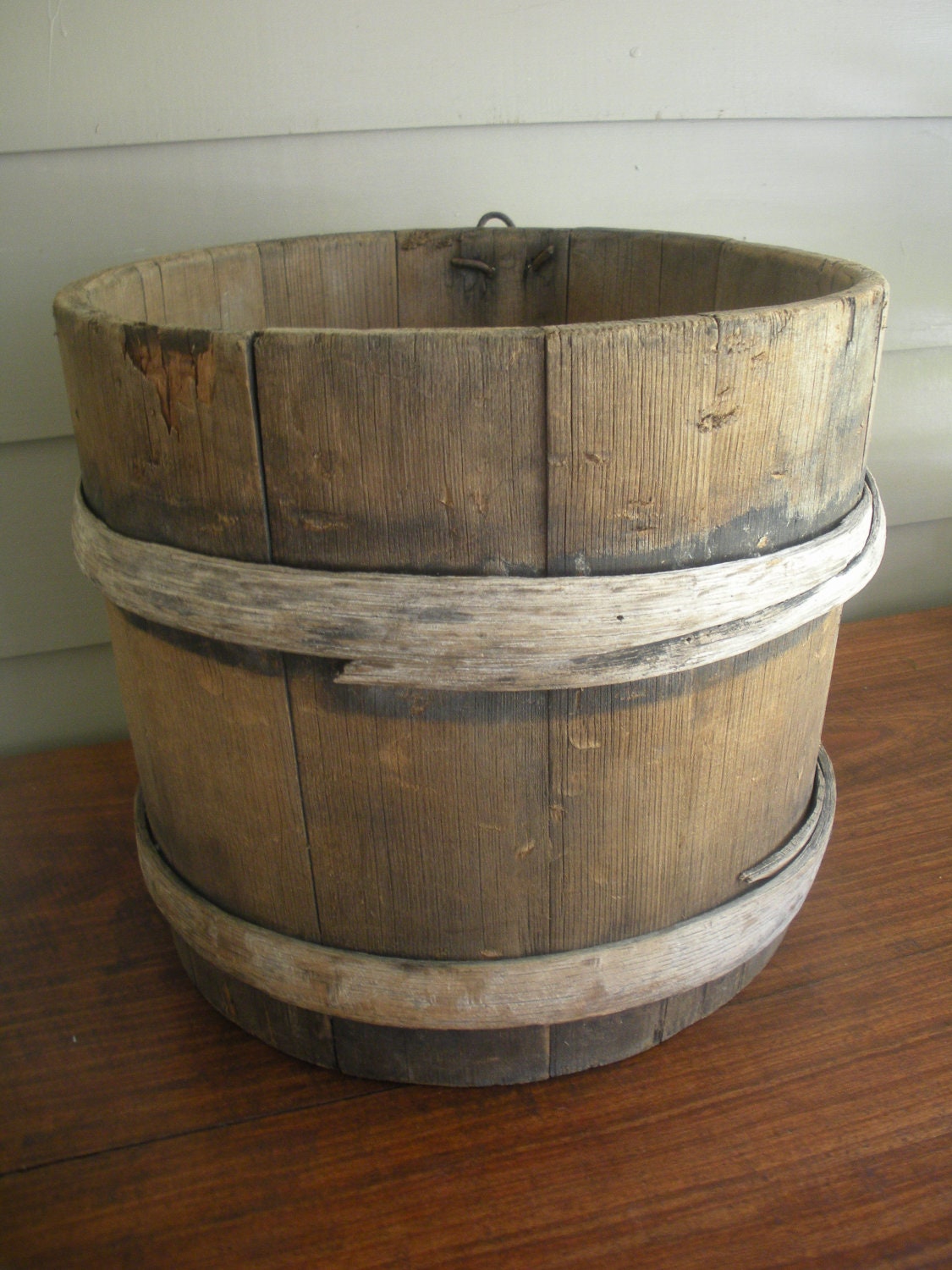 Primitive Antique Sap Bucket Wooden Bucket with Wooden Bands