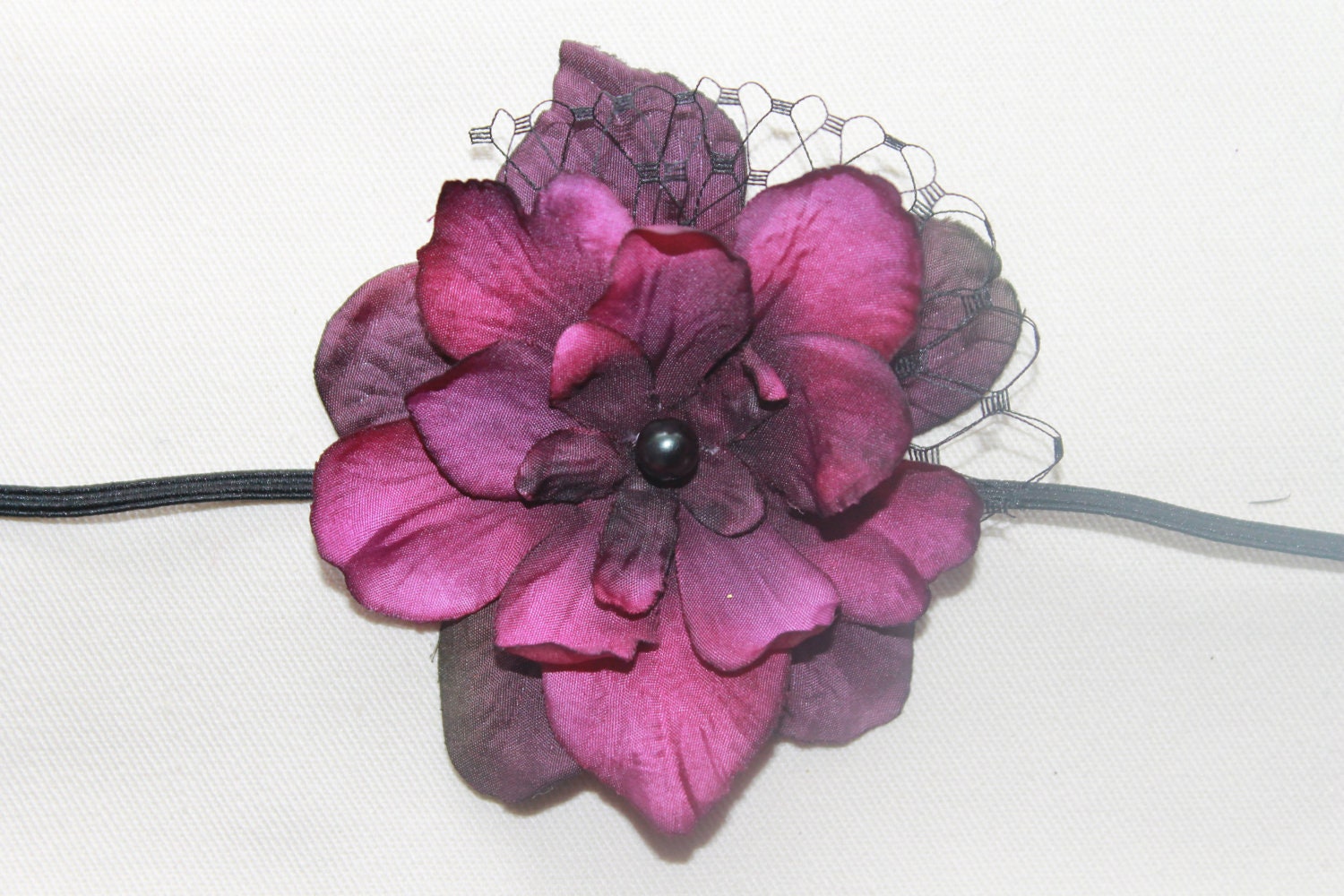 Violet and Black Silk Baby Flower Headband by