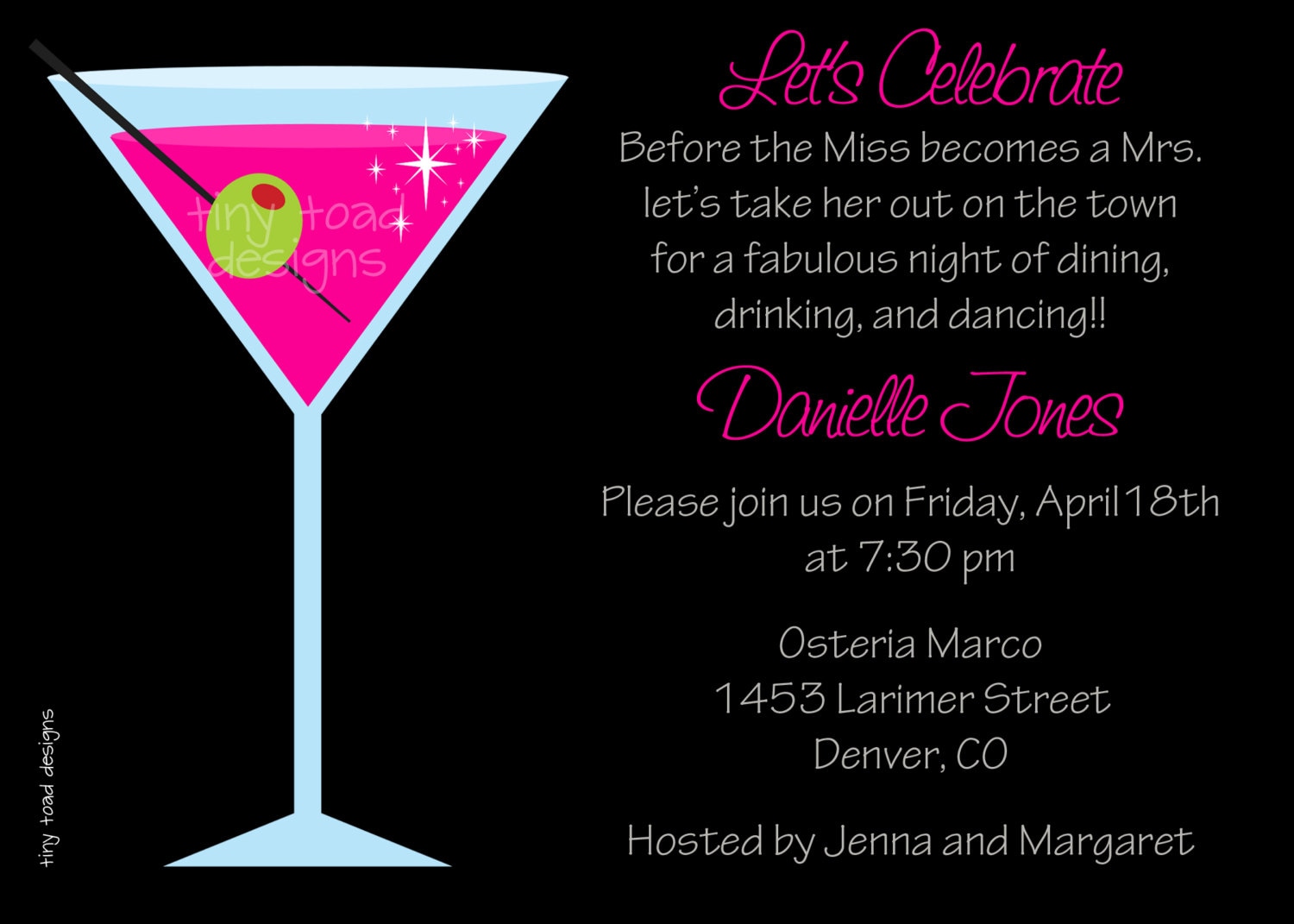 Martini Bachelorette Party Invitations 1