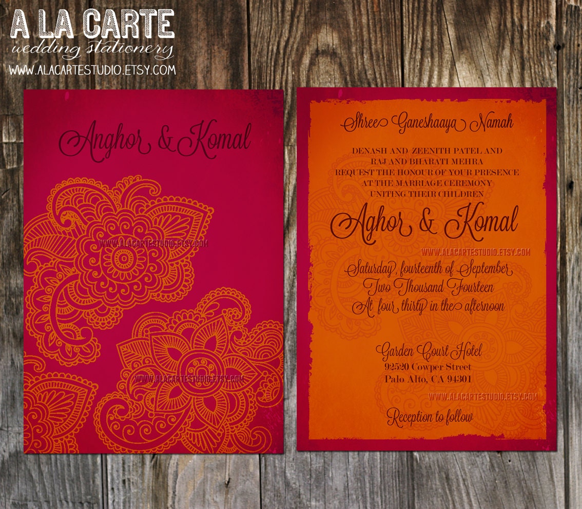 Indian Style Wedding Invitation In Orange Red Indian Arabic 0983