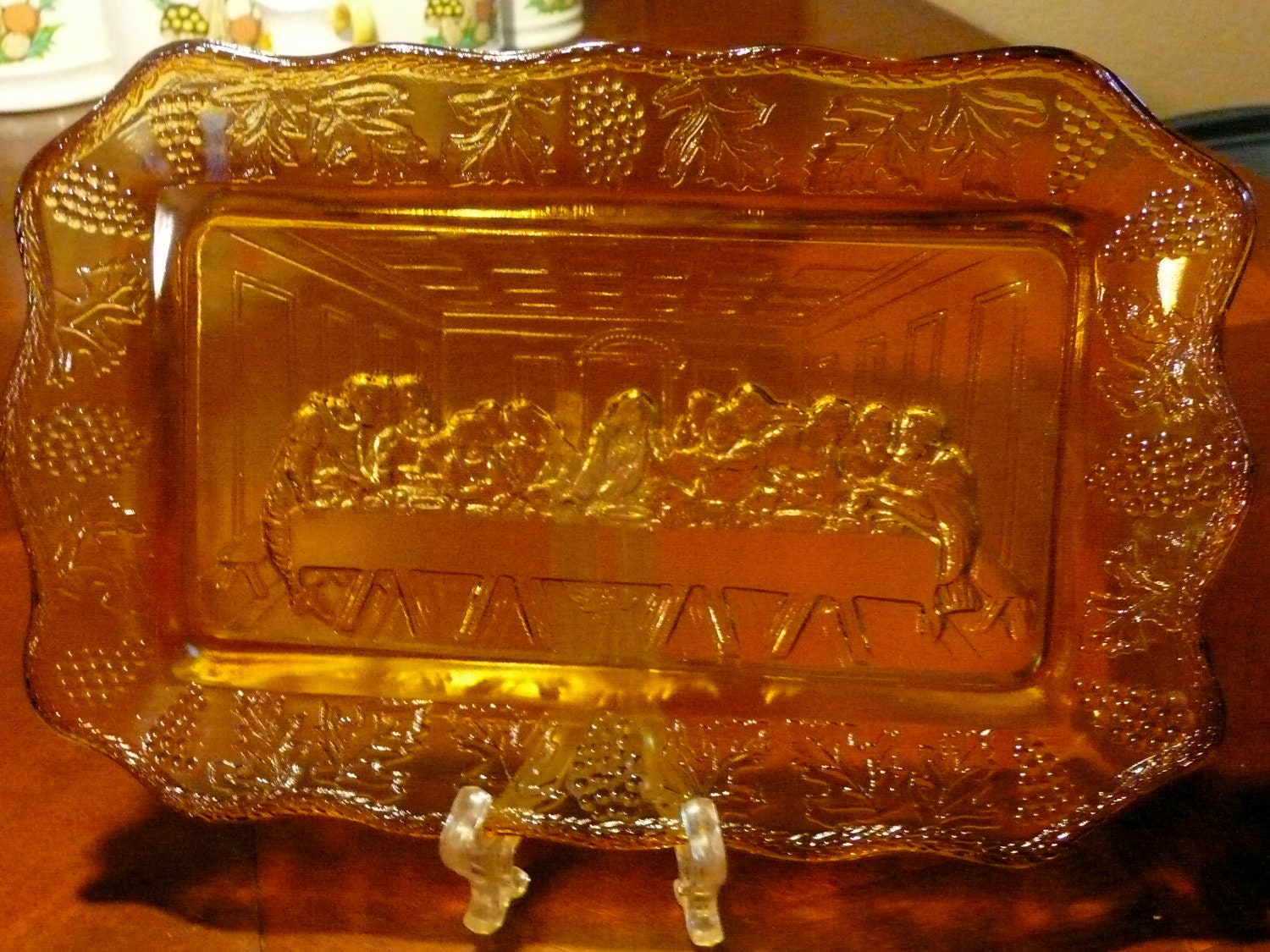Vintage Amber Glass Last Supper plate from Indiana