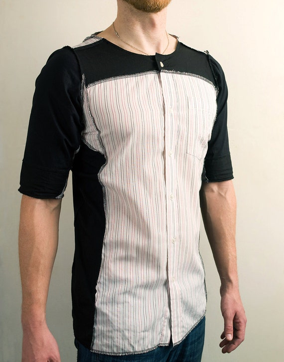 black shirt with white pinstripes