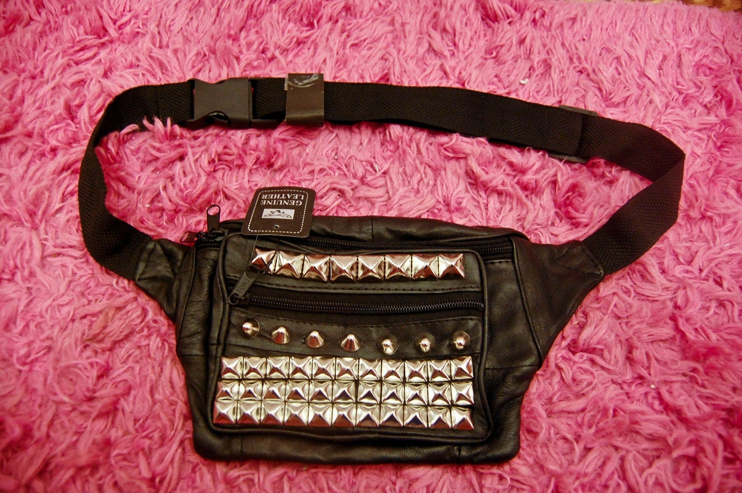 Vintage Leather Studded Fanny Pack / Hipster Hip Pouch