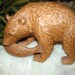 Handcrafted Ainu Higumu Golden Carved Bear with Salmon Circa 1960