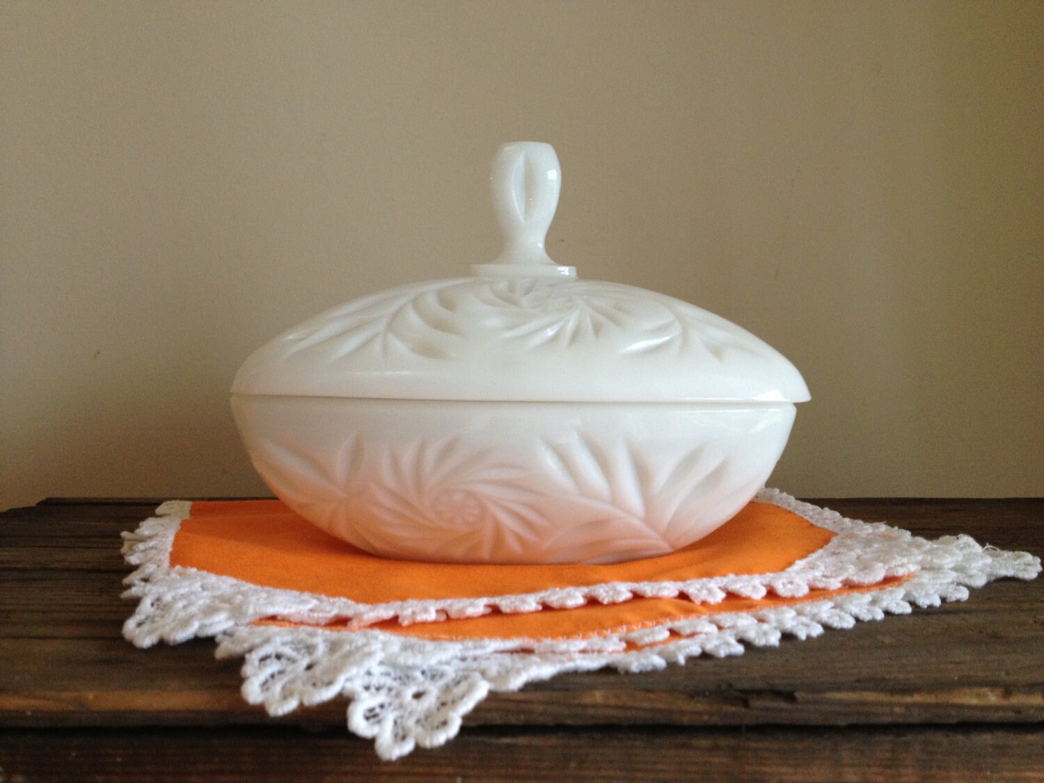 Vintage white milk glass candy dish / vintage wedding / shabby