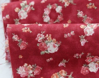 Cotton Fabric Olivia Flowers in Red per Yard 24568