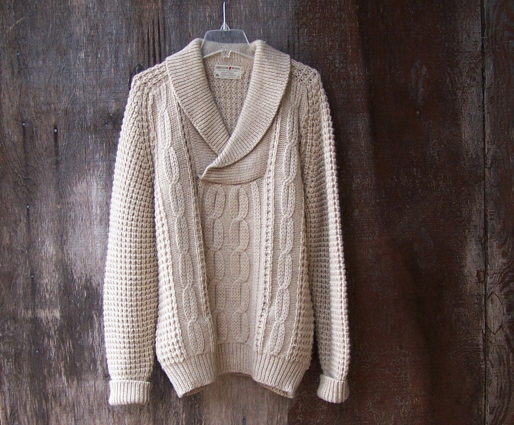 Irish fishermans sweater cable knit shawl collar by GloriousMorn
