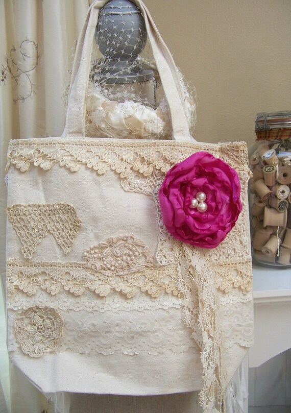 Shabby Chic Vintage Lace Craft Tote Bag by MyStylishMarket on Etsy