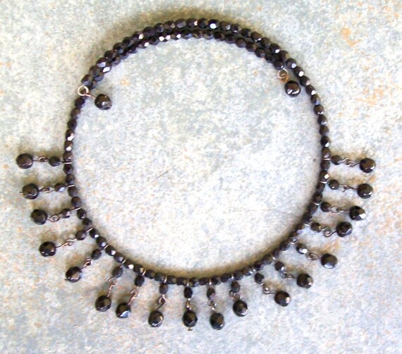 Vintage Wire Choker Black Glass Beads Victorian