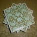 Tile Coasters Set of Four: Blue/Green and Brown Print, Felt-Backed, Tile