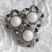 8 Vintage Plastic Shank Buttons, Silver Tone and Faux Pearl Tone Center. Flower Design with Cut Out Petals. Item 0409